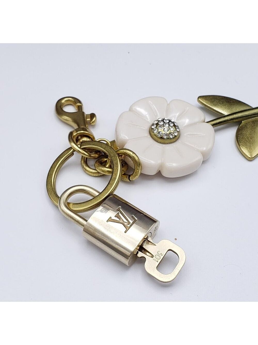 Authentic Louis Vuitton Lock & Key with Unbranded Flower Charm, Keychain - Picture 7 of 11